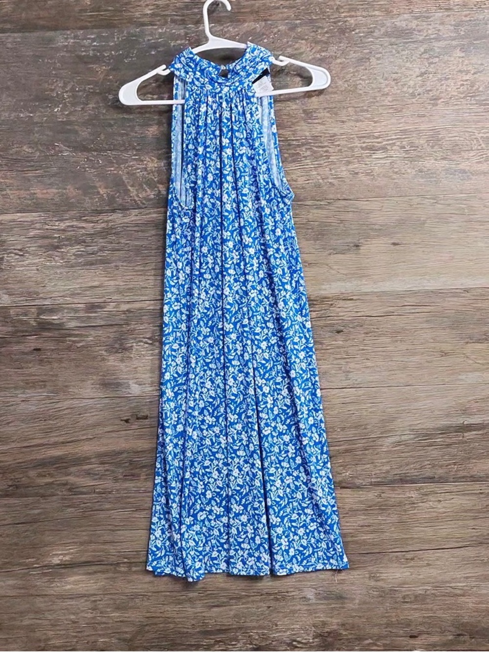MSK Blue and White Floral Halter Maxi Dress